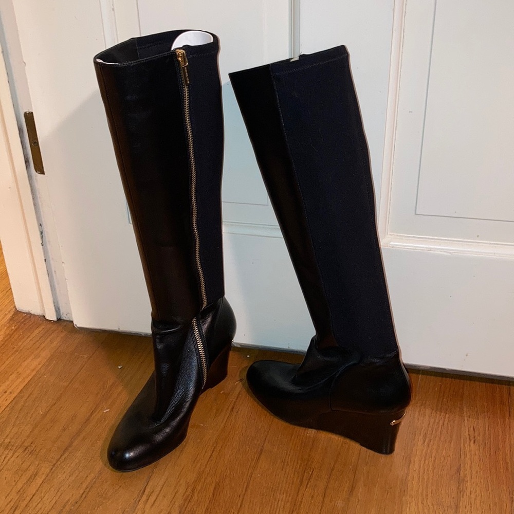 Michael Kors Tall Zip Black Boots with Wedge Heel